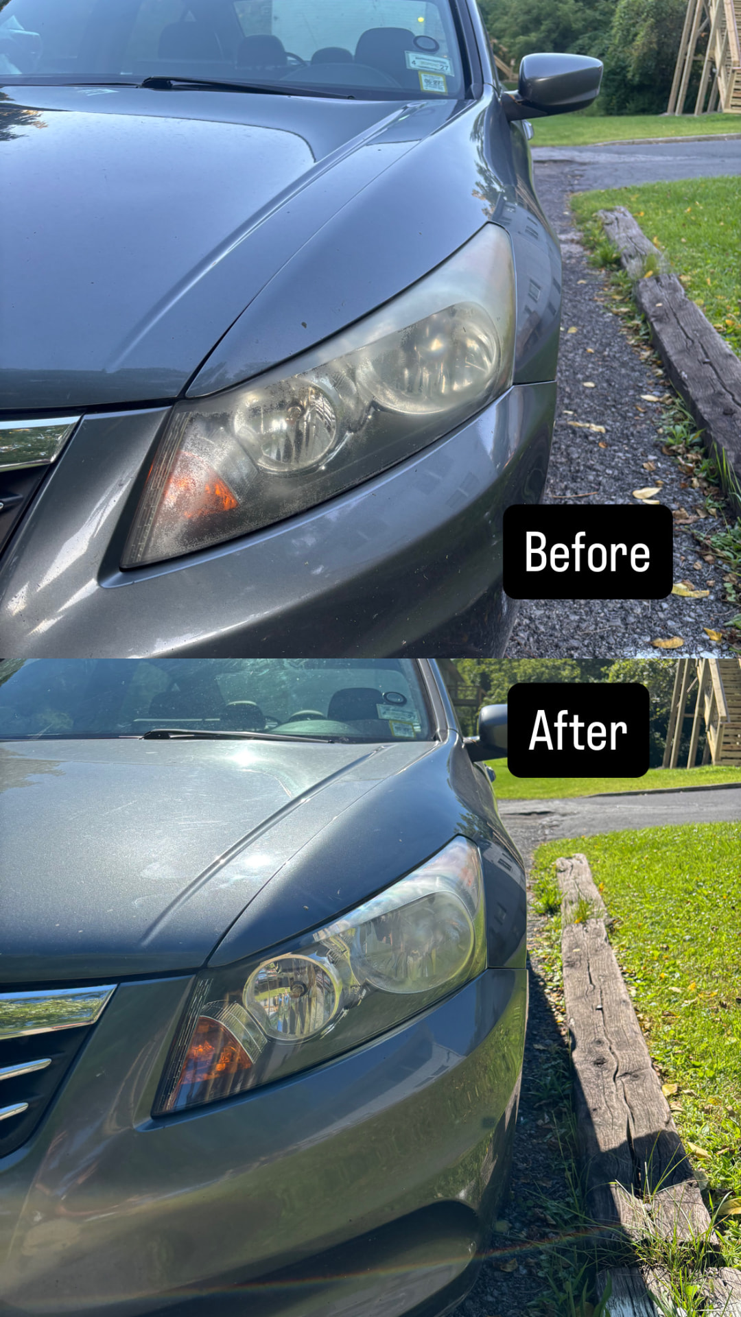 Honda Accord headlight restoration before and after, passenger side